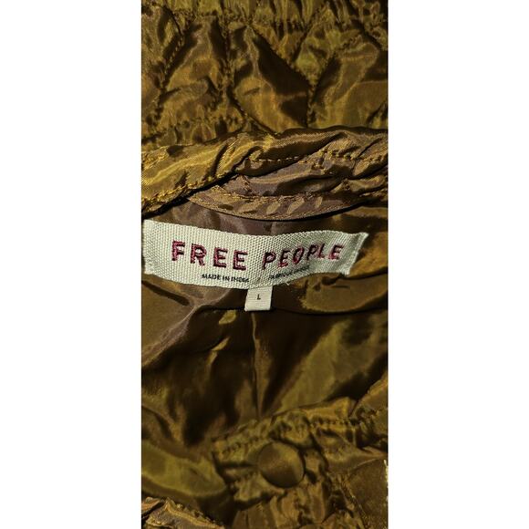 NWT FREE PEOPLE Quinn Quilted Crop Jacket $198 LARGE Bronze/Brown Patching - Picture 7 of 8